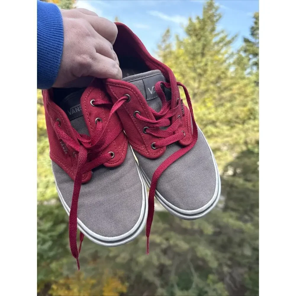 Vans Red and Gray Lace Up Sneakers Youth 5.5 Kids EU 37 UK 4.5 Shoes Kicks